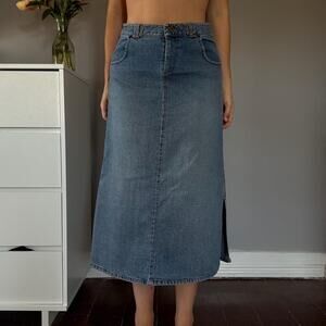 Medium wash denim midi skirt